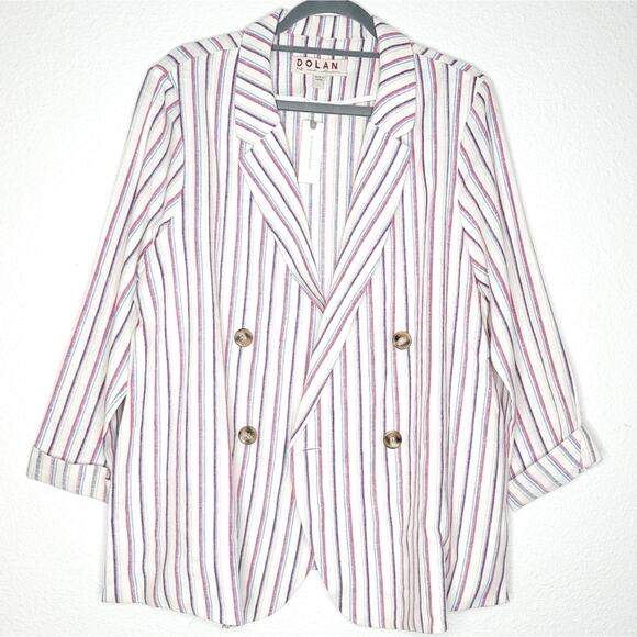 Anthropologie Dolan Anna Double-Breasted Striped Linen Blend Blazer, Size Medium - Picture 2 of 7
